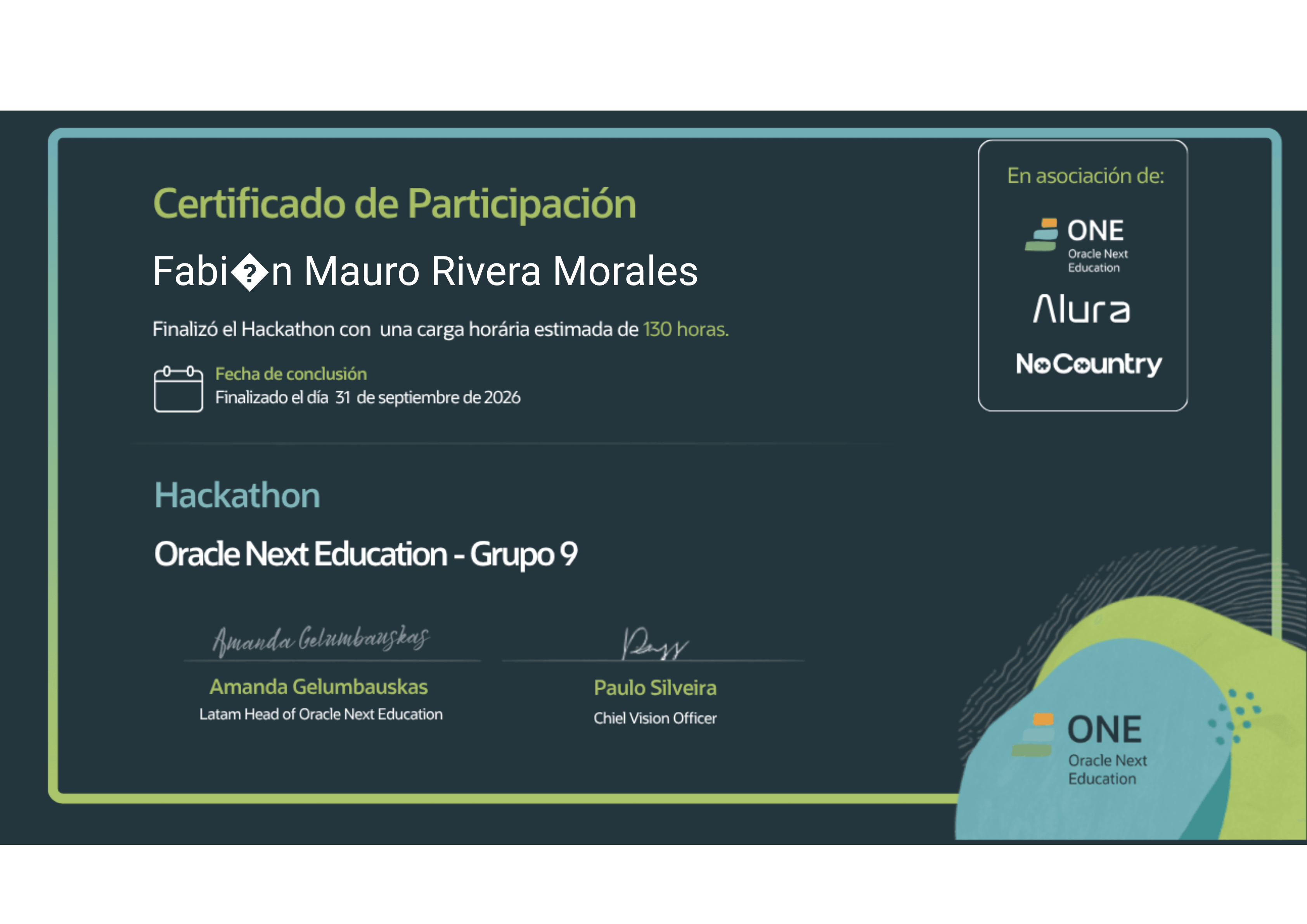 Hackathon Oracle Next Education - Grupo 9 GERAl LAD